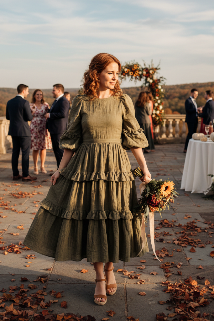 The Khaki Tiered Ruffle Dress + Wedges