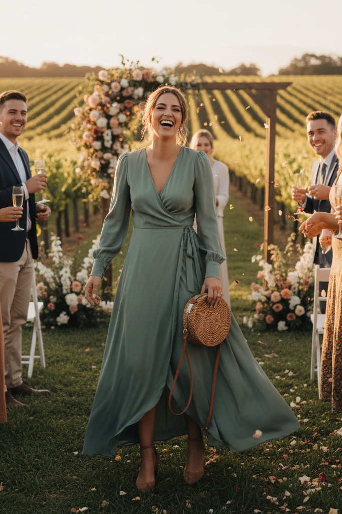 The Sage Green Wrap Dress + Block Heels