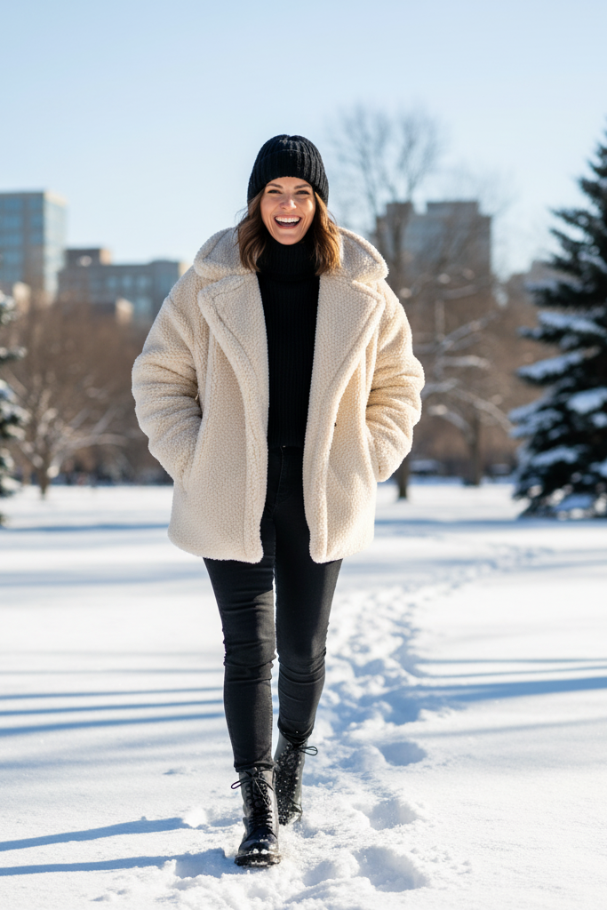 The Teddy Bear Coat & Jeans Combo