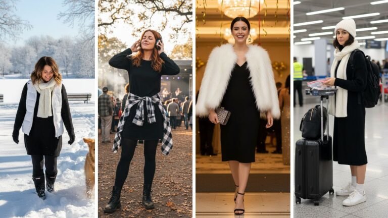 Master winter style with a black dress and white layers! Discover 30 cozy, stylish outfits for work, dates, and casual days. Stay warm and look amazing.