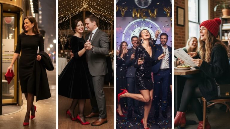 Master winter style with a black dress and red heels! Discover 30 warm, stylish outfits for dates, parties, and work. Look amazing in the cold.