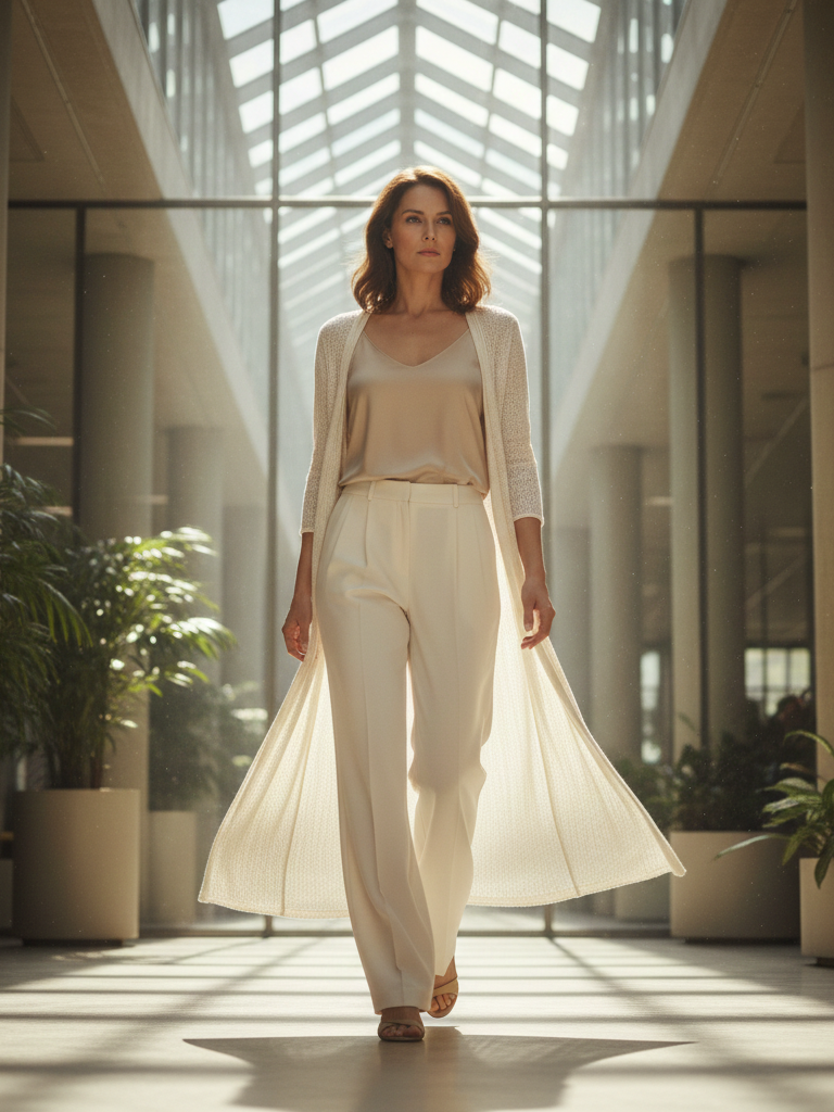 The Pleated Trousers + Simple Shell + Longline Duster Cardigan