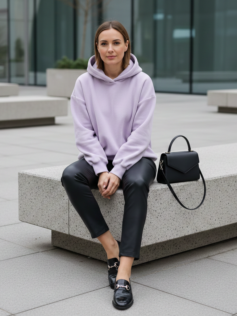 The Cloud Soft Hoodie + Leather Trousers + Sleek Loafers