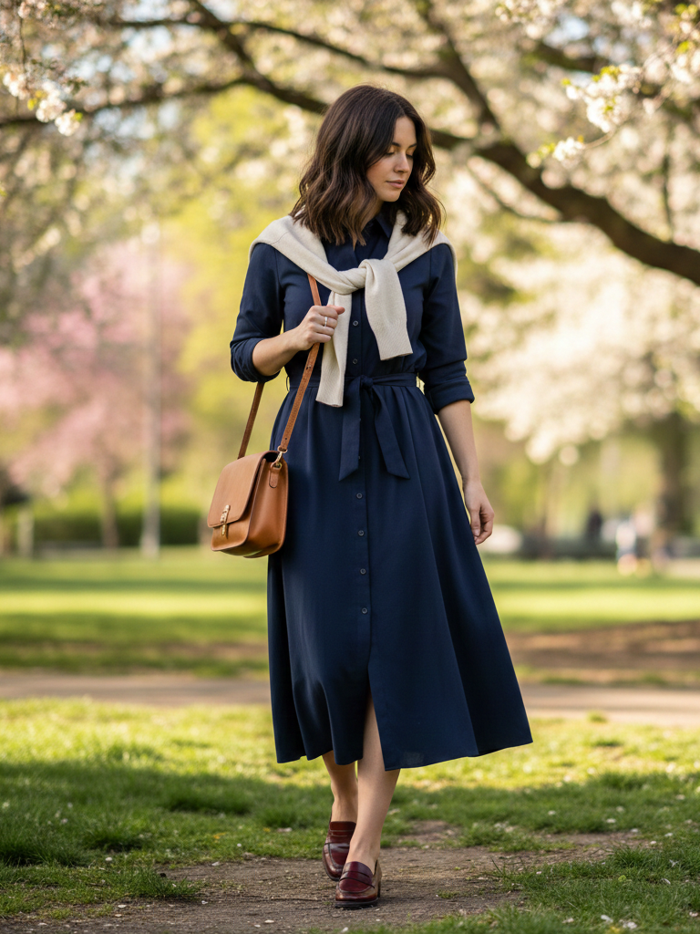 Belted Shirt Dress and Loafers