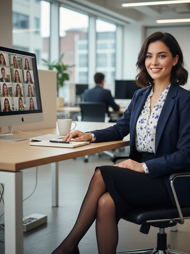 Blazer + Silk Blouse + Pencil Skirt + Tights