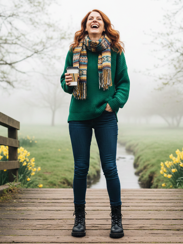 Bright Sweater + Dark Skinny Jeans + Combat Boots