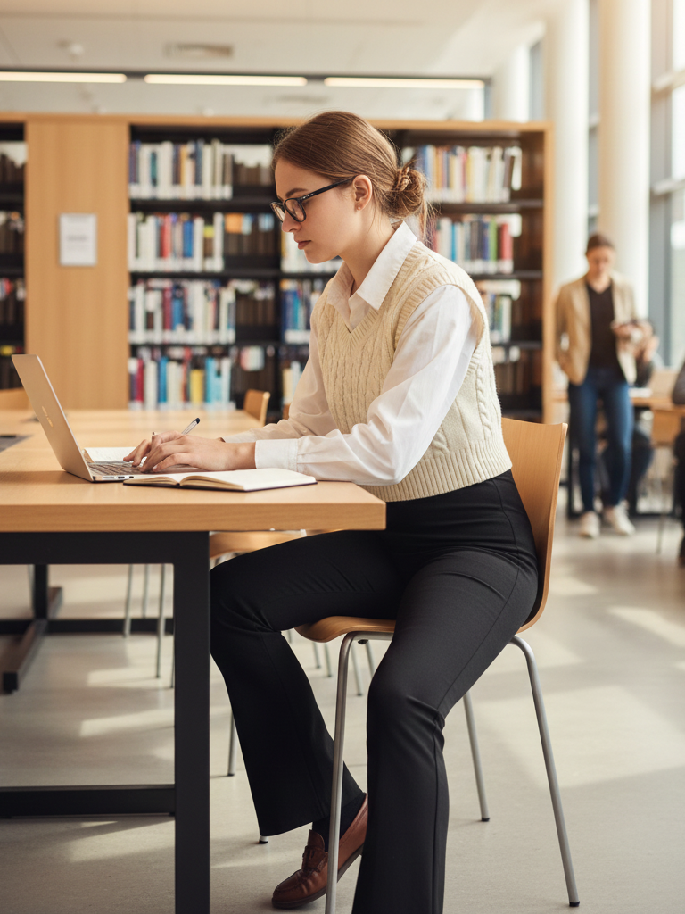 Button-Down Shirt + Sweater Vest + Flare Leggings