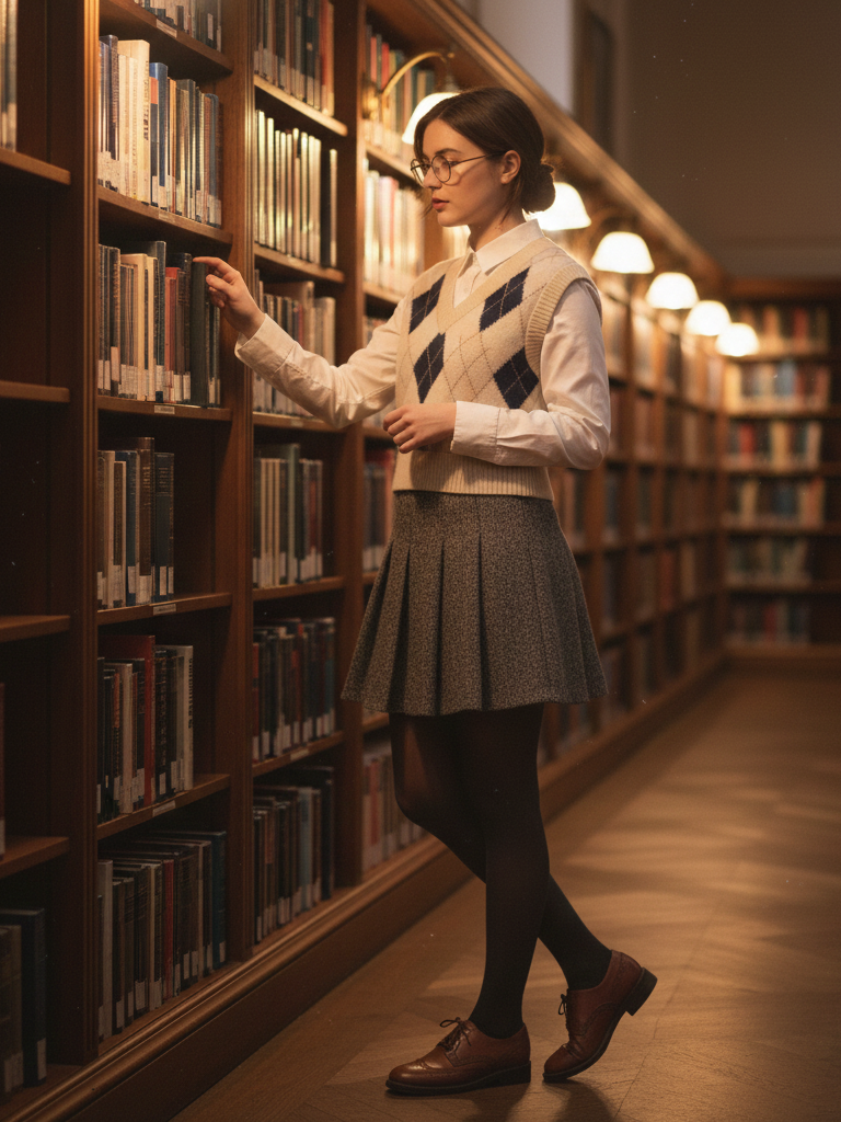 Button-Down Shirt + Sweater Vest + Pleated Skirt