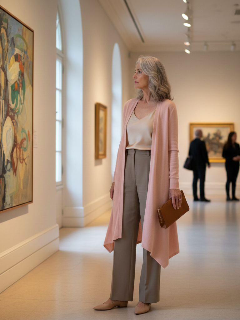 Cashmere Cardigan + Silk Shell + Trousers