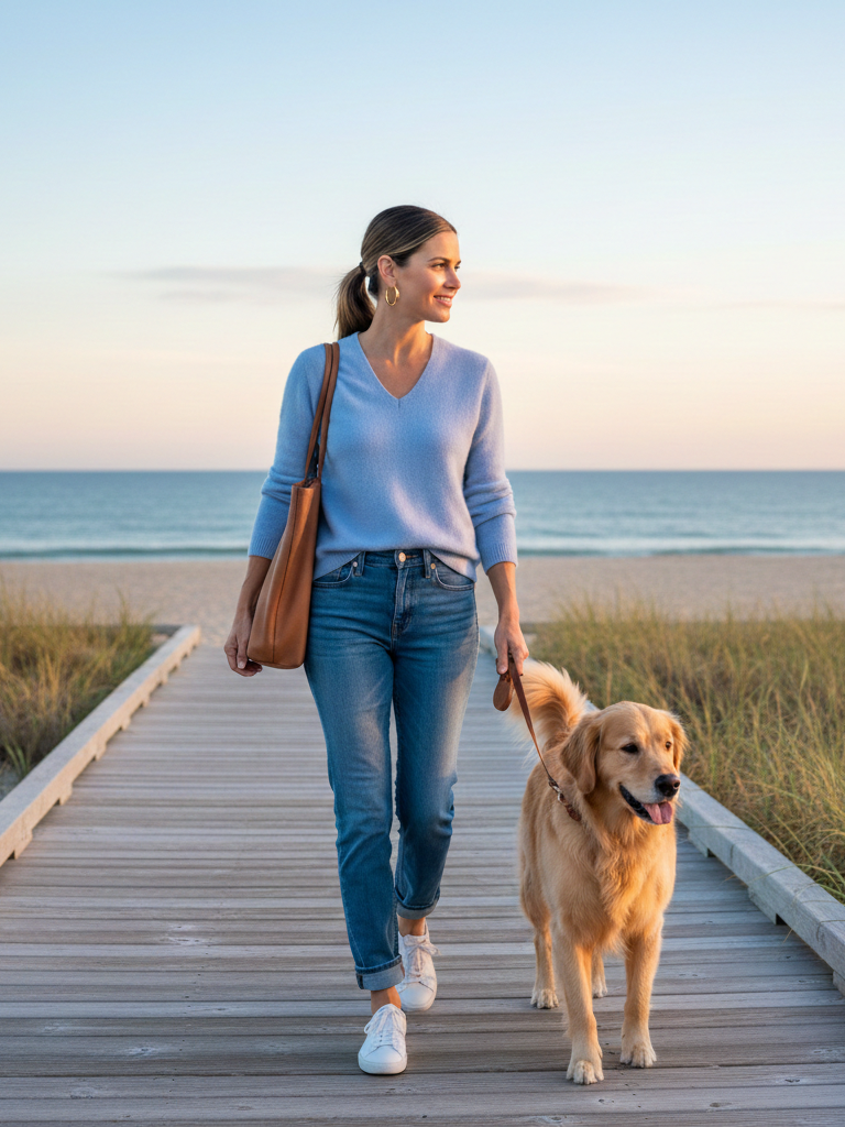 Cashmere Sweater & Tucked Jeans