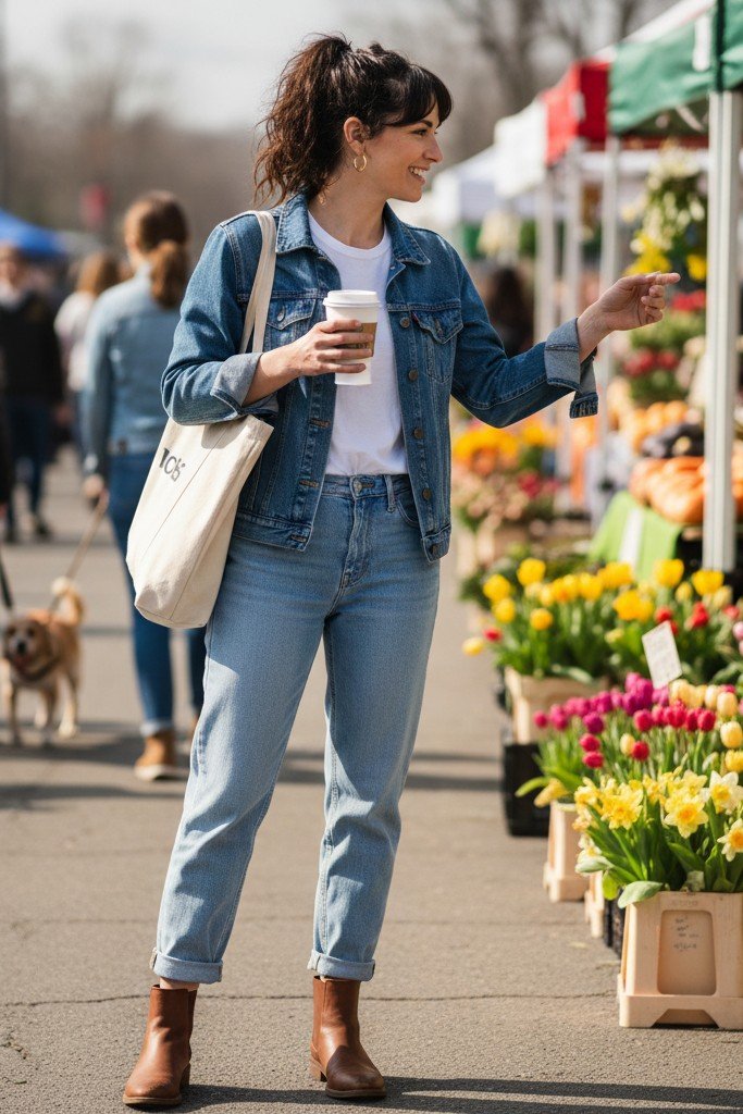 Classic Denim Jacket + White Tee + Light Wash Boyfriend Jeans