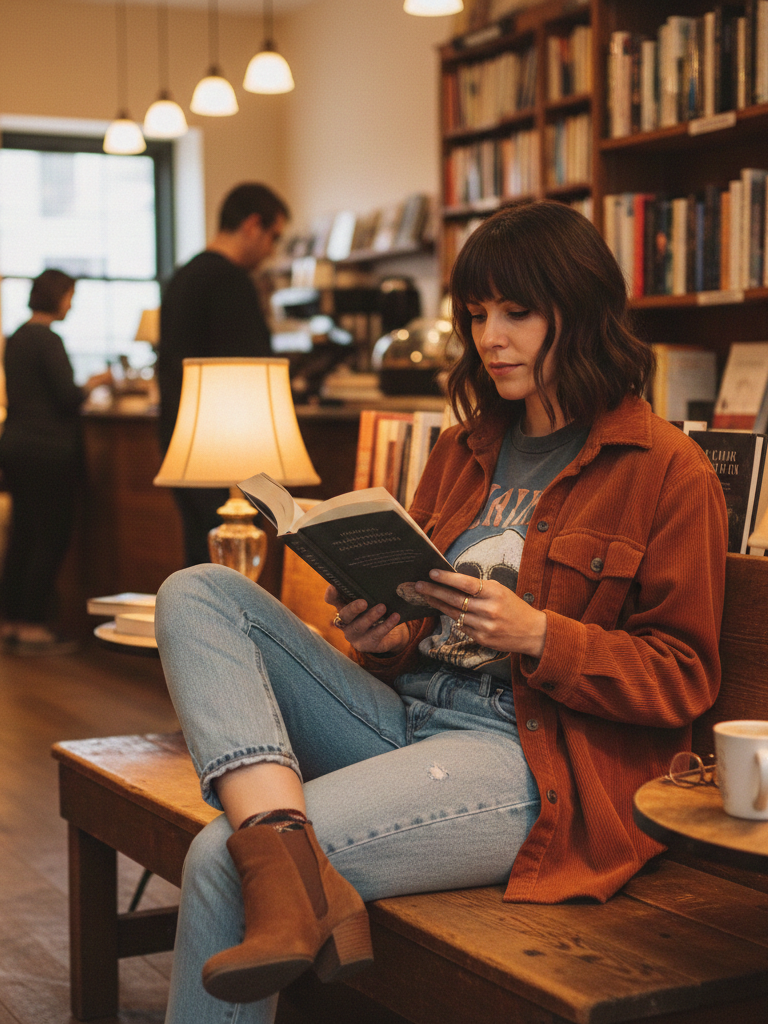 Corduroy Shacket + Graphic Tee + Light Wash Jeans + Booties