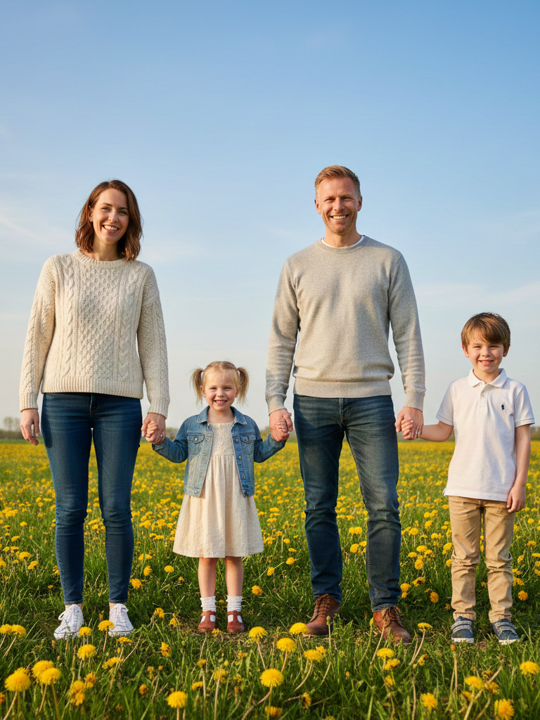 Cream Knit Sweater + Dark Wash Jeans + White Sneakers