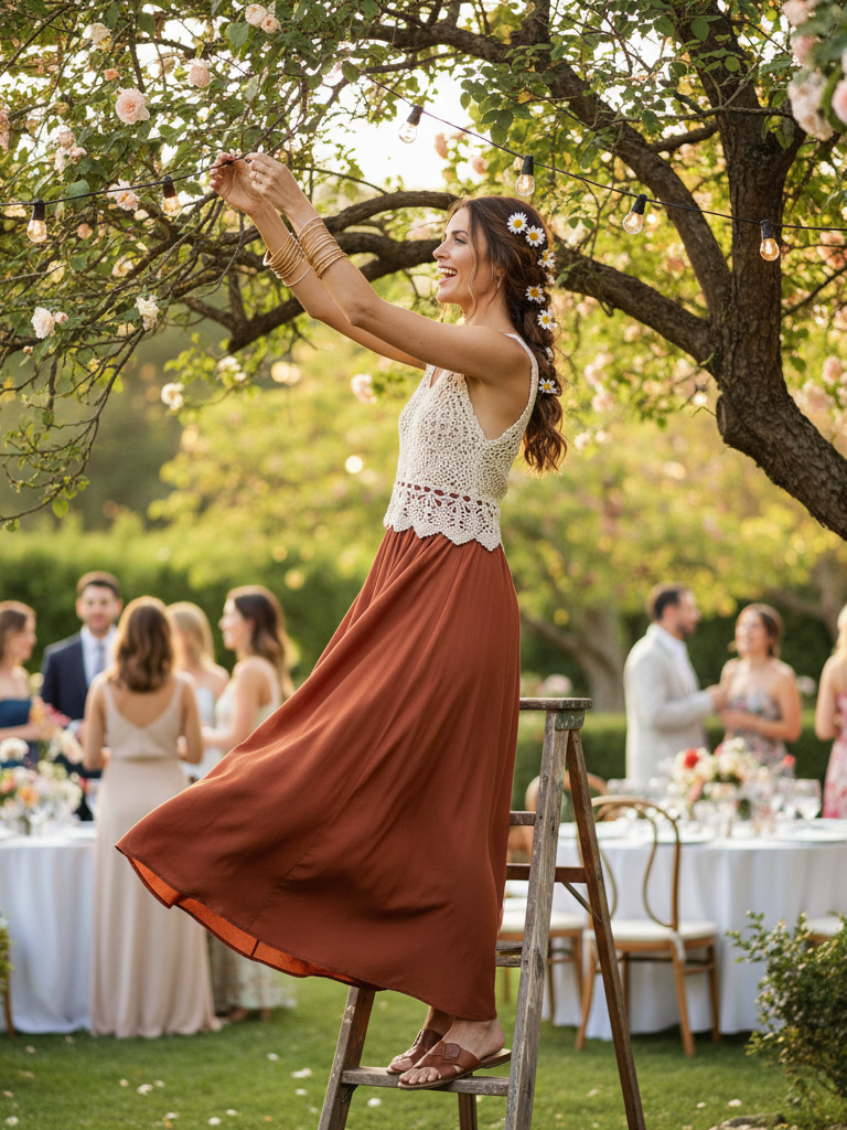 Crochet Top + Maxi Skirt + Slide Sandals