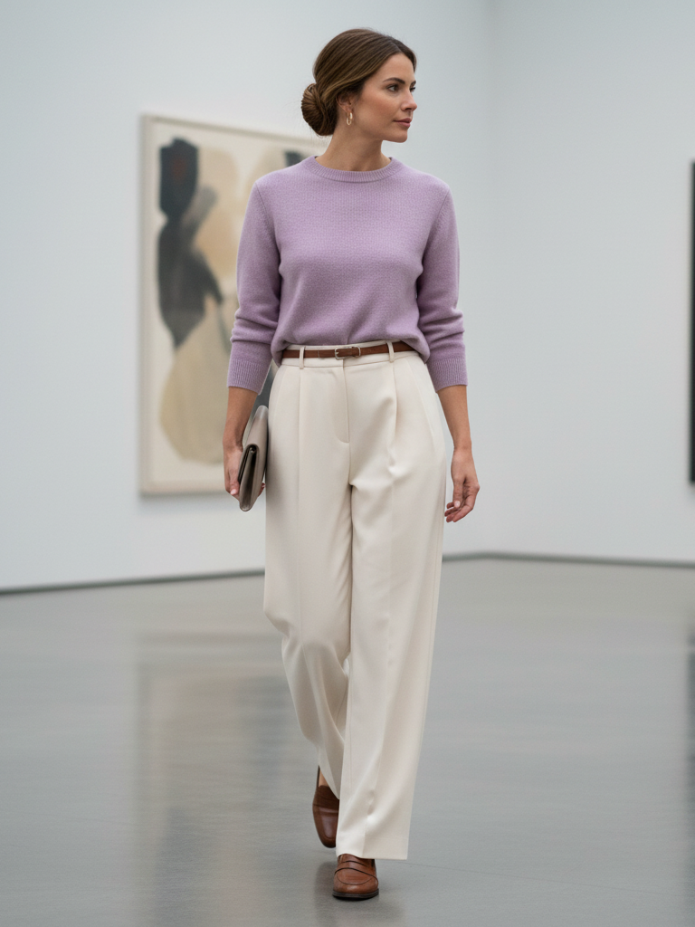Cropped Sweater + High-Waisted Trousers + Loafers