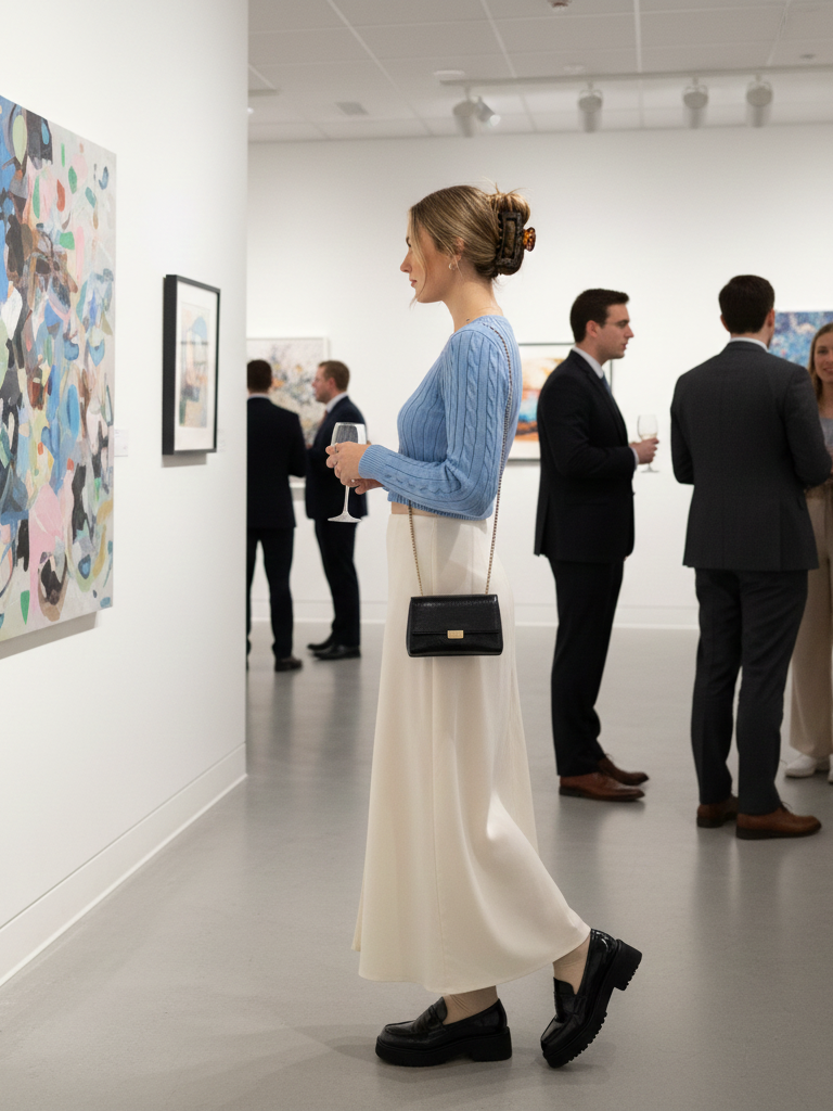 Cropped Sweater + Maxi Skirt + Platform Loafers
