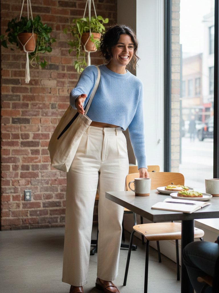 Cropped Sweater + Wide-Leg Trousers + Loafers