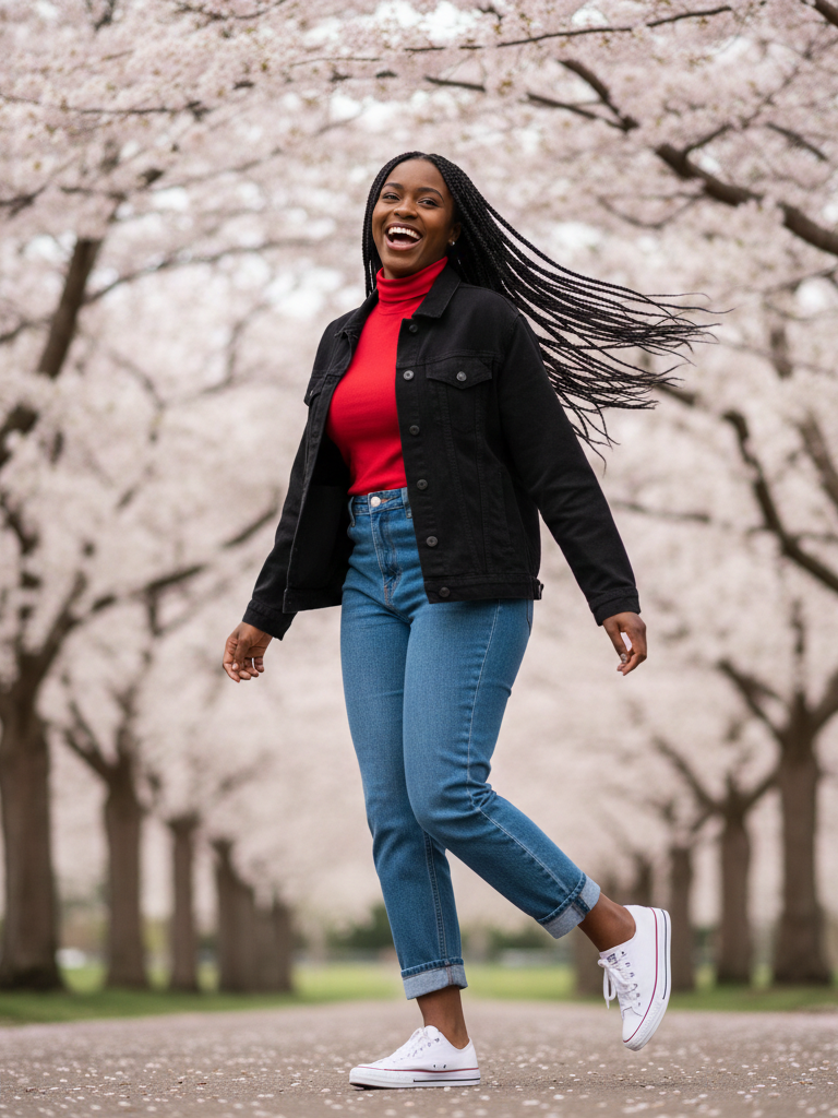 Denim-on-Denim with a Pop of Color