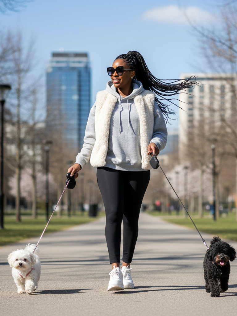 Faux Fur Vest + Hoodie + Leggings + Platform Sneakers