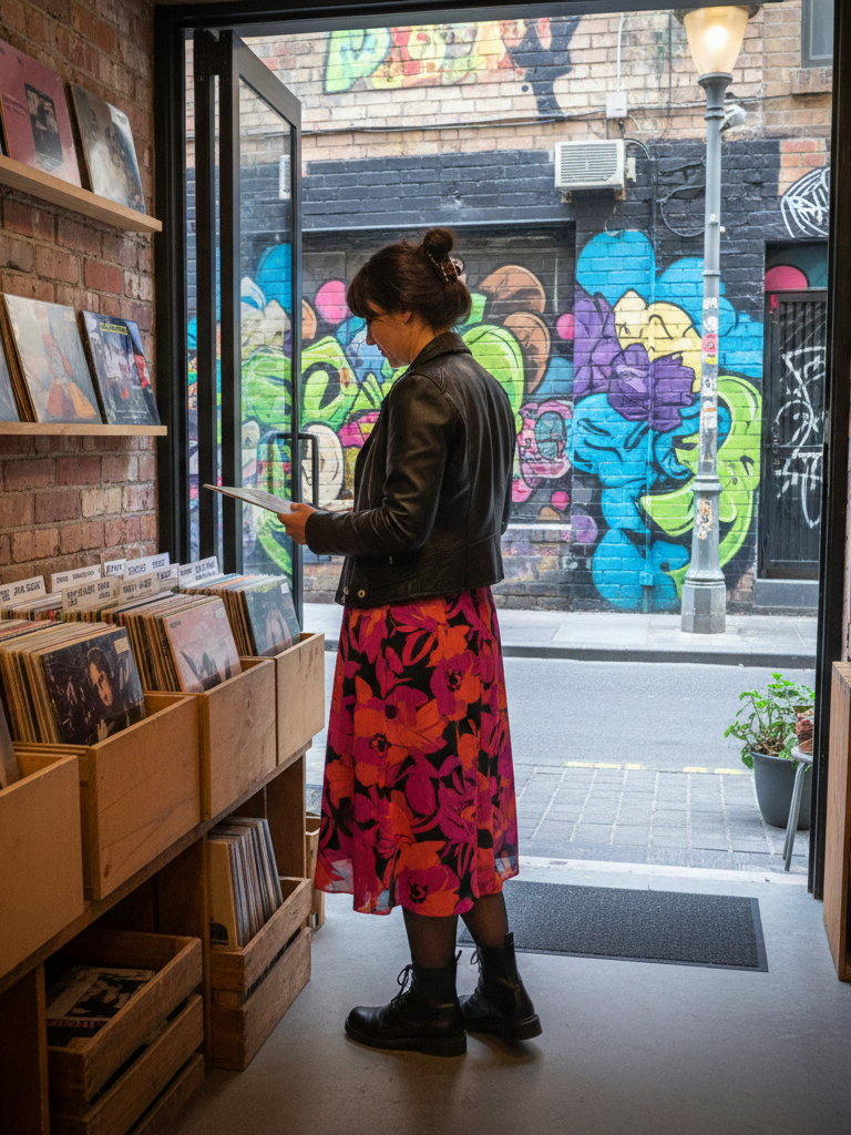 Faux Leather Moto + Flowy Dress + Combat Boots