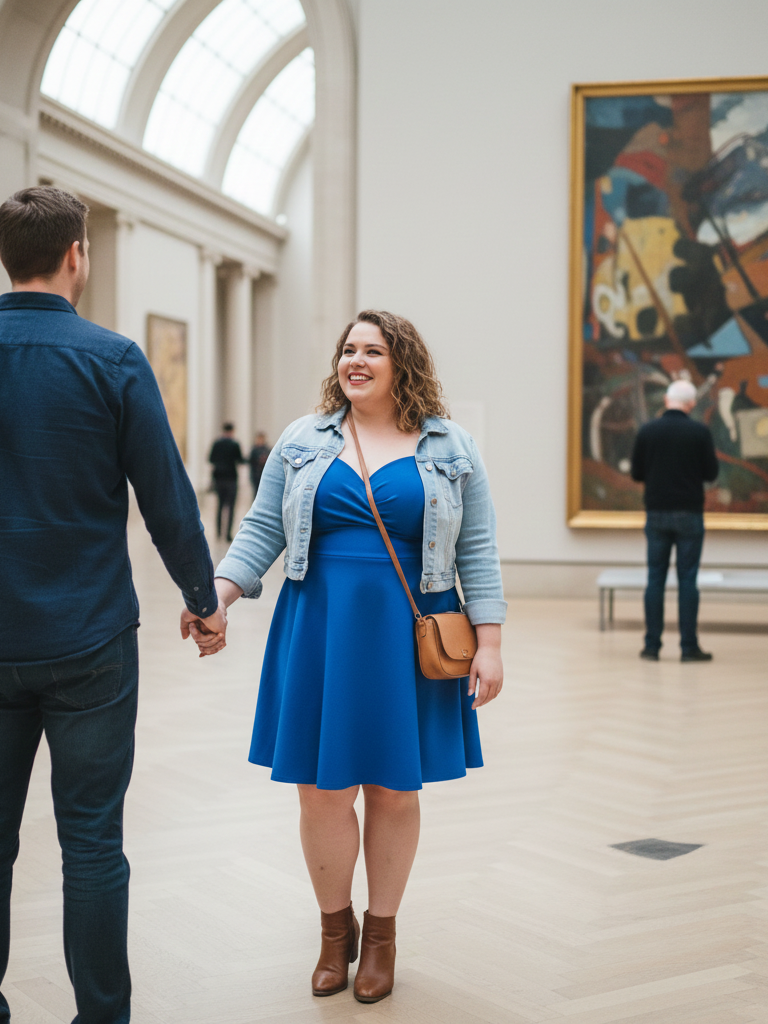 Fit and Flare Dress + Denim Jacket + Ankle Boots
