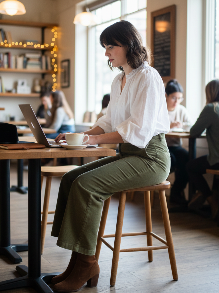 Flowy Blouse + Corduroy Pants + Booties