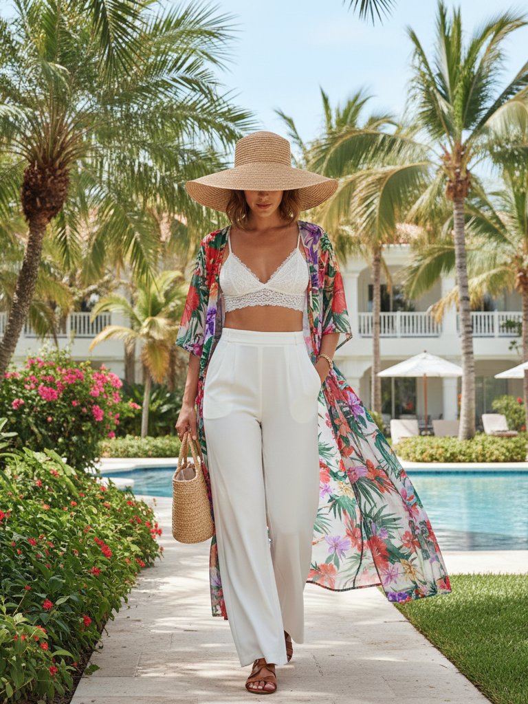 Flowy Pants + Bralette + Kimono