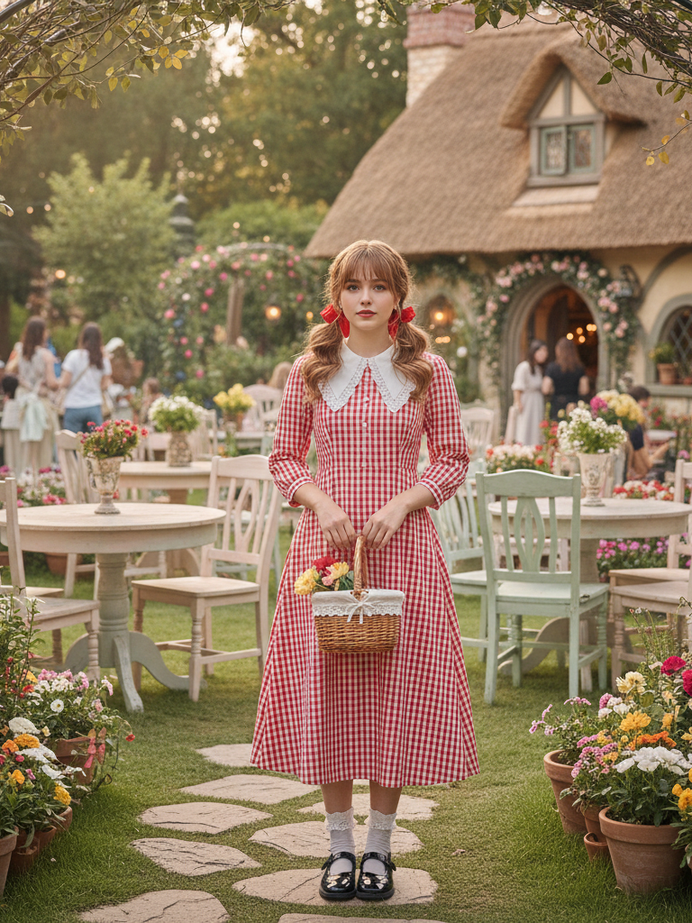 Gingham Dress + White Socks + Mary Jane Shoes