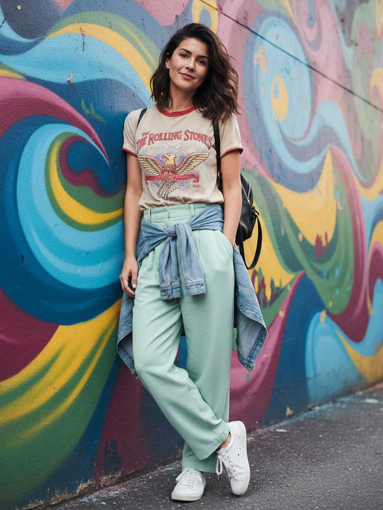 Graphic Tee and Colored Trousers