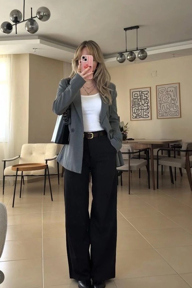 Grey Tailored Blazer + White Scoop-neck Top + Black Wide-leg Trousers + Black Leather Belt (Image 00029.jpg)