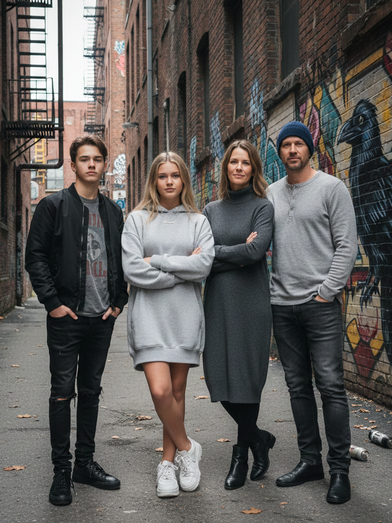 Grey Tones + Pop of Denim