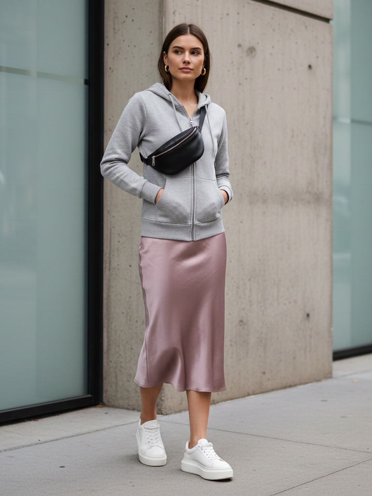 Hoodie + Slip Skirt + Platform Sneakers