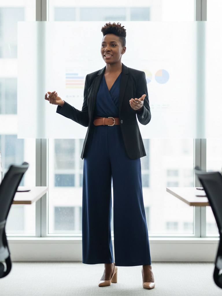 Jumpsuit + Belt + Sharp Blazer