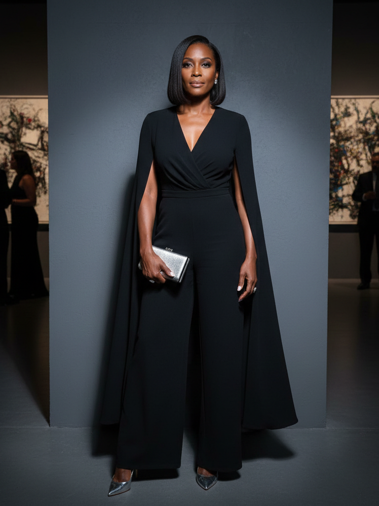 Jumpsuit with Cape Sleeves + Metallic Accessories