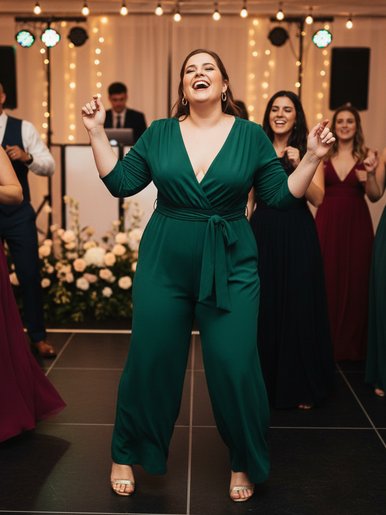 Jumpsuit with Deep V-Neck + Heeled Sandals