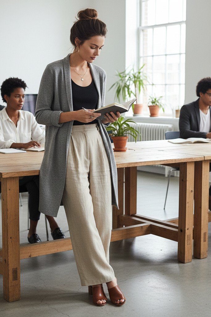 Knit Blazer + Tank + Wide-Leg Trousers