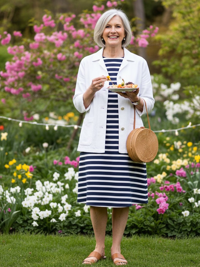 Linen Shift Dress + Structured Jacket + Slides