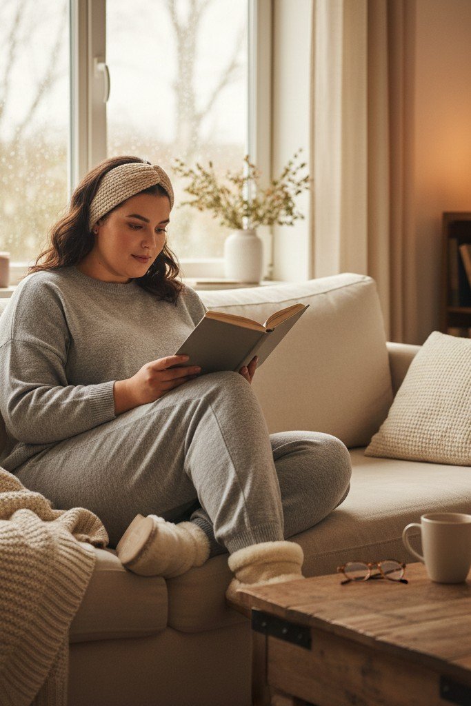 Matching Knit Lounge Set + Plush Slippers