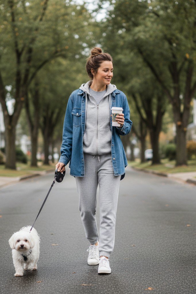 Matching Lounge Set + Denim Shirt + Sneakers