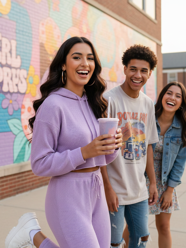 Matching Sweatsuit + Statement Earrings + Dressy Sneakers