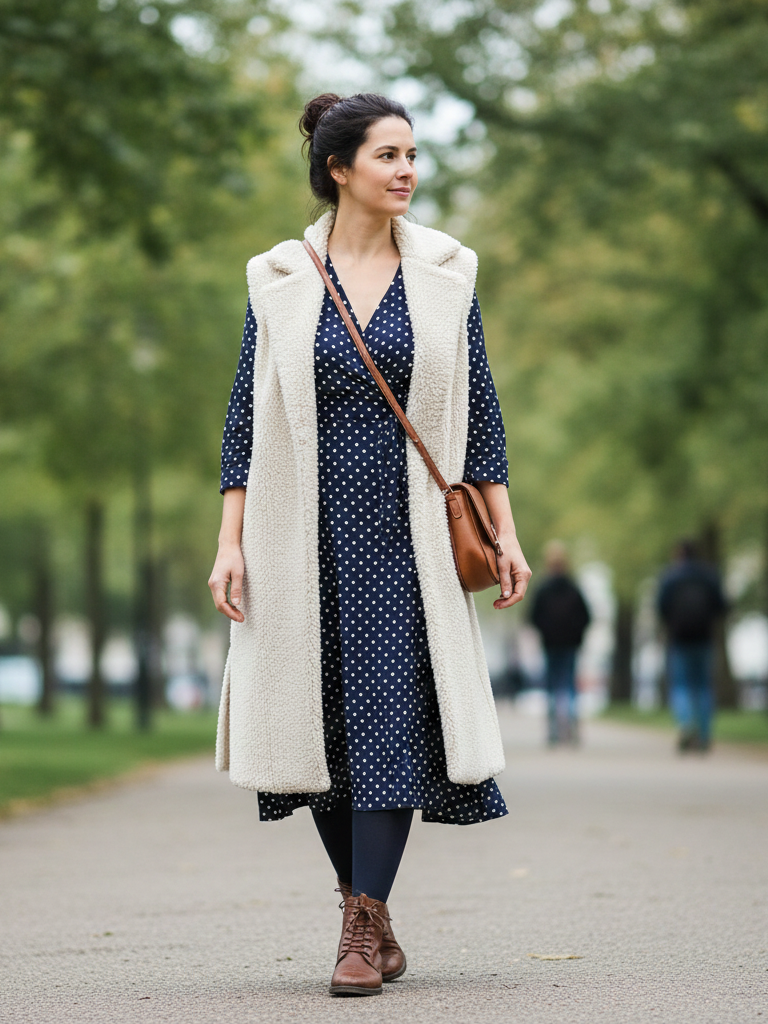 Midi Wrap Dress + Longline Vest + Ankle Boots