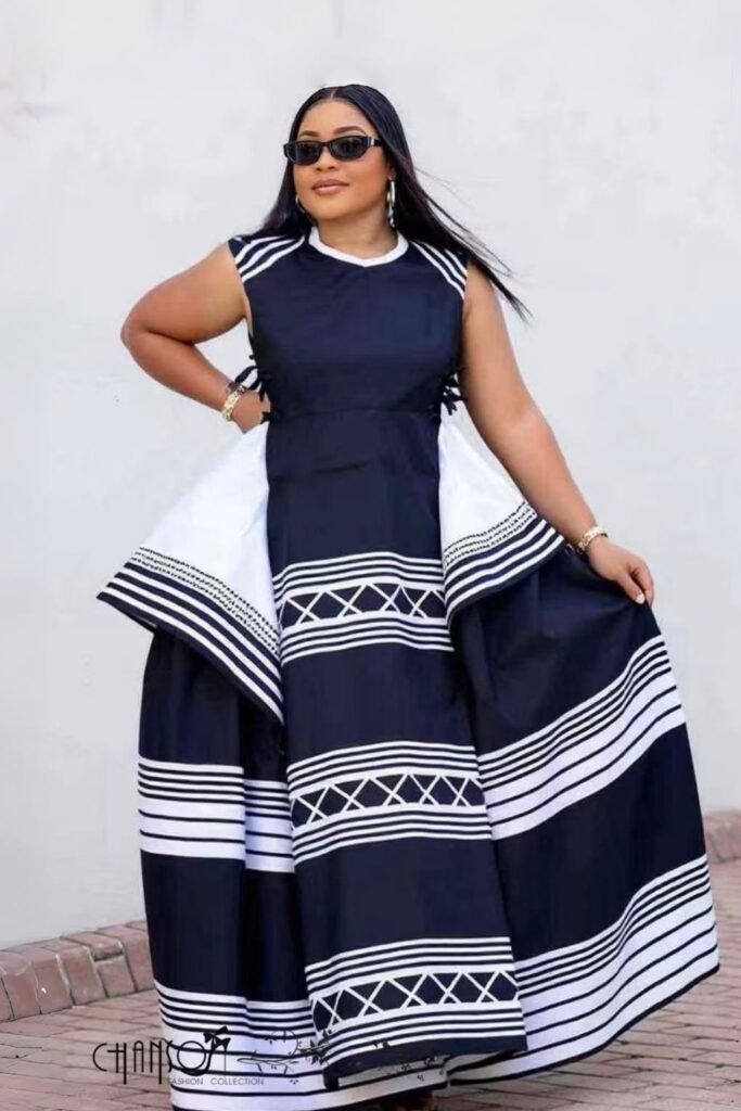 Navy and White Geometric Print Sleeveless Maxi Dress + Black Rectangular Sunglasses