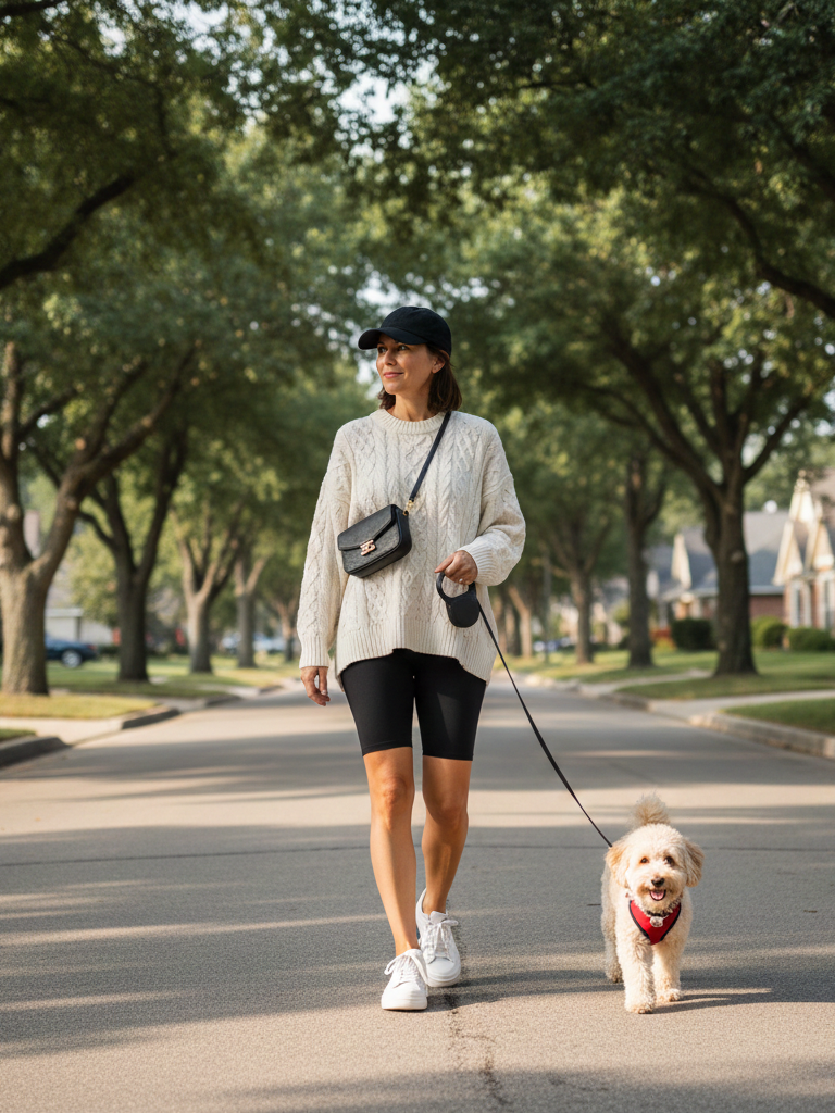 Oversized Knit + Bike Shorts + Platform Sneakers