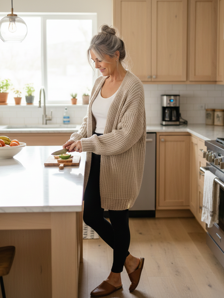 Oversized Knit + Leggings + Slip-On Mules