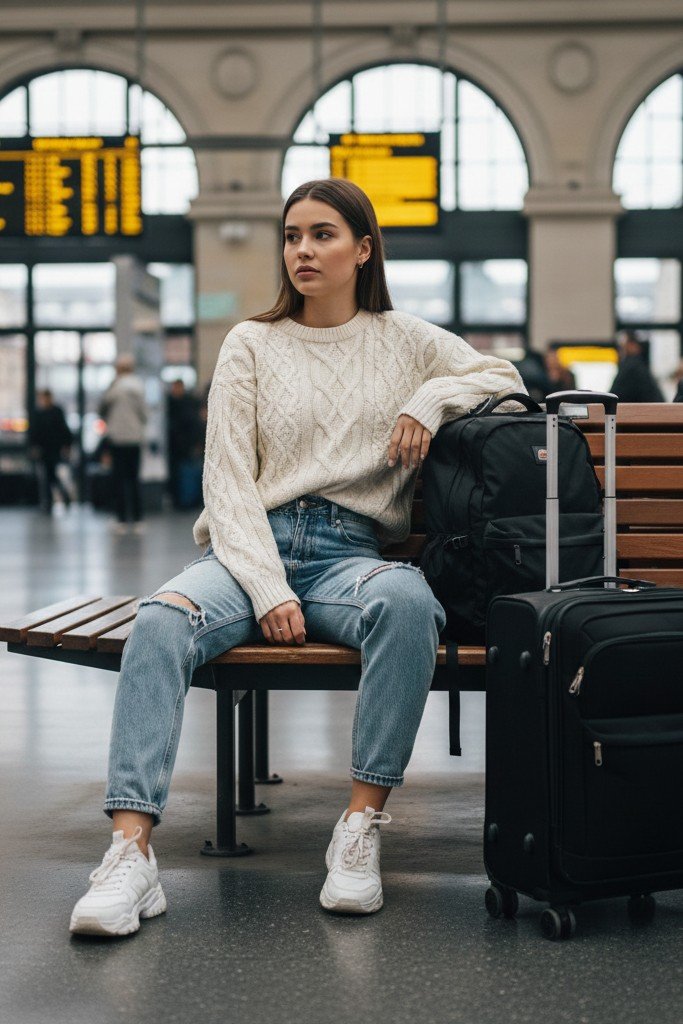 Oversized Sweater + Leggings + Jeans + Sneakers