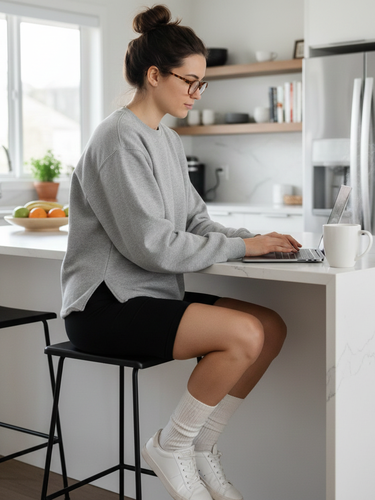 Oversized Sweatshirt + Biker Shorts + Chunky Socks
