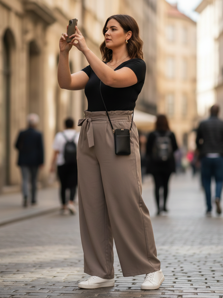 Paperbag Waist Pants + Bodysuit + Sneakers