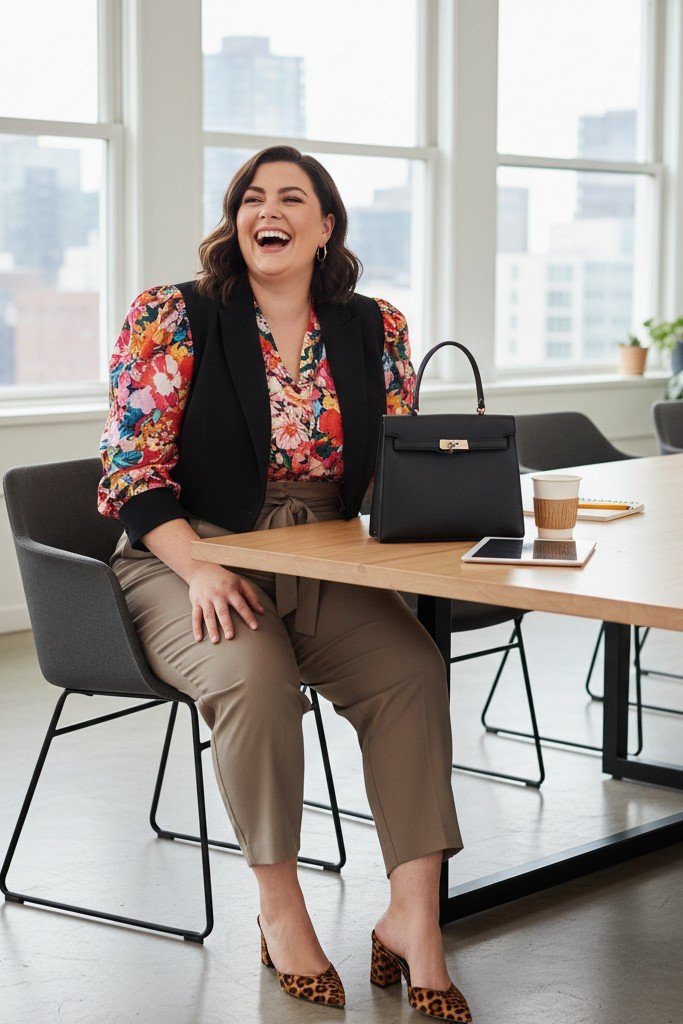 Paperbag Waist Trousers + Blouse + Cropped Blazer