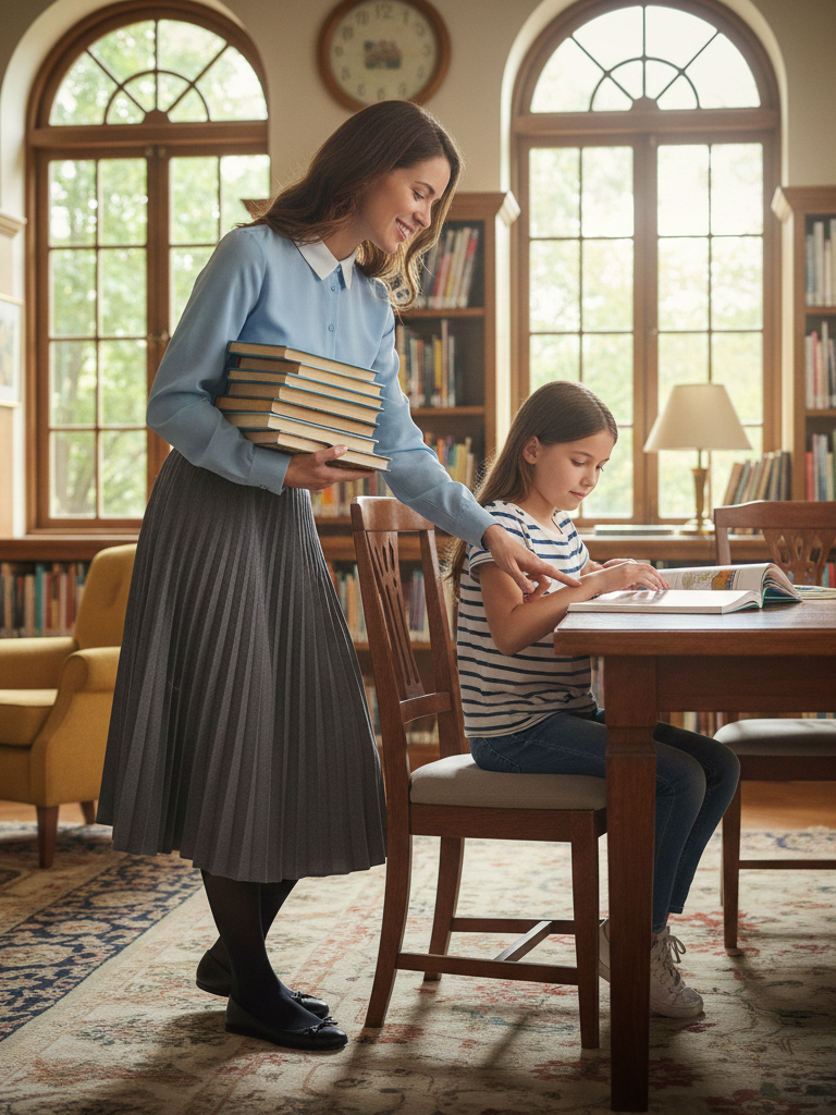 Peter Pan Collar Blouse + Midi Skirt + Ballet Flats