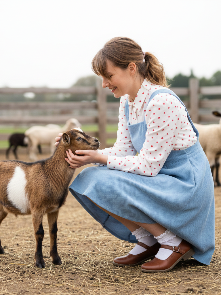 Pinafore Dress + Printed Blouse + Ankle Socks